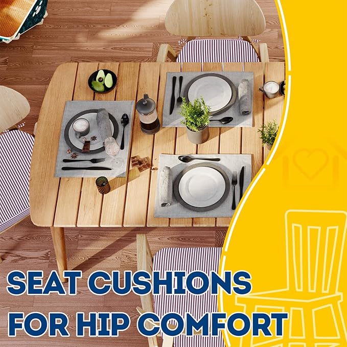 AAAAAcessories D-Shaped Chair Cushions, 2" Thick Dining Chair Pads with Ties and Removable, Machine-Washable Cover, 17" x 16", Pinstripe Red