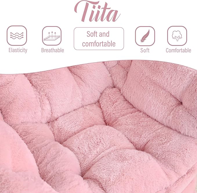 Tiita Lazy Chair with Ottoman, Pink Chair Modern Large Accent Lounge Armchair, Comfy Leisure Sofa Reading Chair with Footrest for Bedroom, Living Room, Dorm Rooms, Garden and Courtyard, Plush Pink