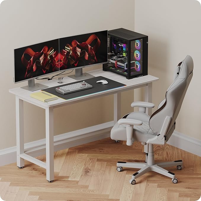 51'' Home Office Desk Modern Computer Desk 51.2X 23.6x29.5 inches PC Table with Thicken Frame Industrial Style Sturdy Metal Frame Furniture for Writing Gaming Grey Oak+White
