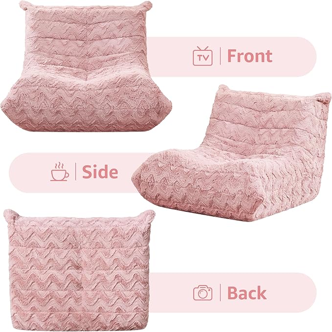 Bean Bag Chairs for Adults Giant Bean Bag Chair Memory Foam BeanBag Chair Bean Bag Sofa with Filler Faux Fur Fireside Beanbags Lazy Sofa for Living Room Bedroom Office (Pink Chevron, Single)
