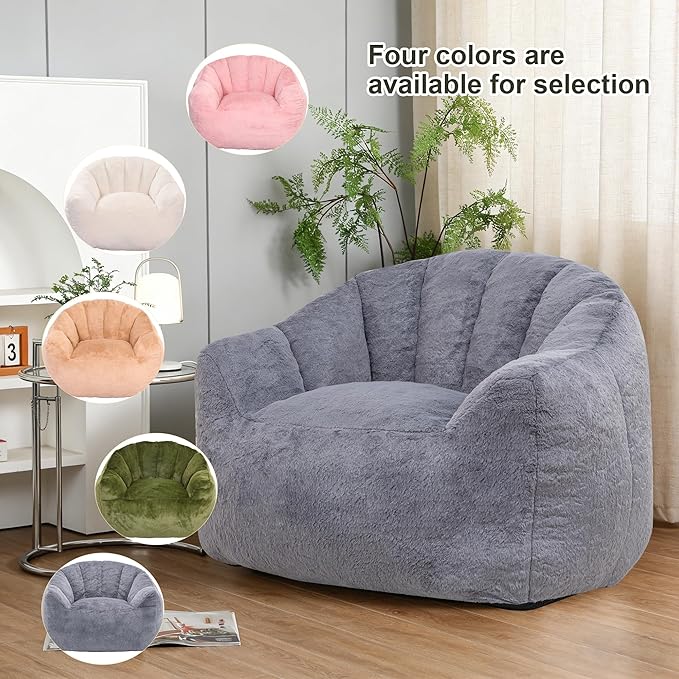 Bean Bag Chair, Bean Bag Couch for Adults and Kids, Comfy Shell-Shaped Chair with Filler Armrests Stuffed High-Density Foam Stuffed Sofa Lounge Floor Sofa for Bedroom,Gaming, Reading,Gray