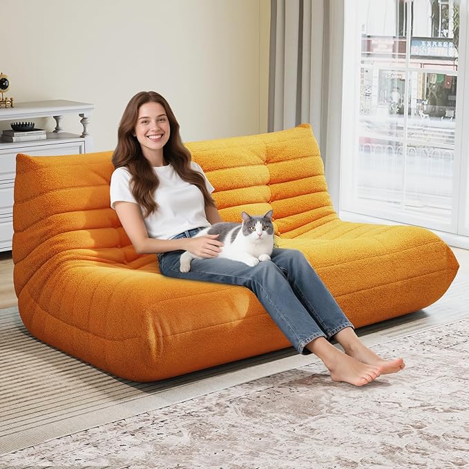 Selyteramy 3 Seat Oversized Bean Bag Chairs for Adults, Memory Foam Fireside Beanbag Couch, Comfy Bean Bag Lounger Lazy Sofa for Living Room, Bedroom, Playroom, Yellow