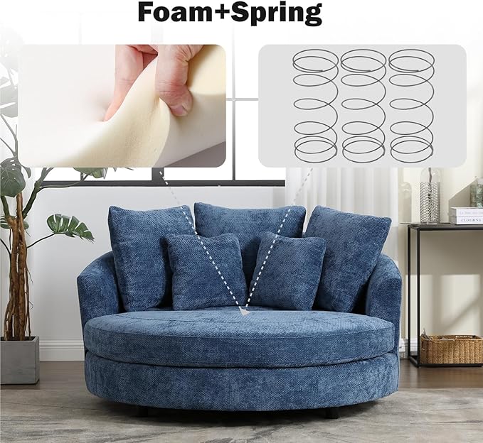 Chifee & Vingol 59.8" W Oversized Accent Barrel Chair Large Round Chair with Wheels,Blue