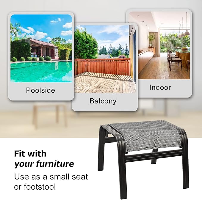 Deguifei Patio Ottomans Outdoor Foot Rest Aluminum Patio Footstool Samll Seat Wicker Furniture Patio Ottoman 2 Pieces Grey