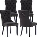 YeahFurn Black Mid Century Modern Dining Chairs Set of 4, Linen Upholstered Kitchen & Dining Room Chairs with Nailhead Trim & Solid Wood Legs, Elegant Sillas De Comedor (Black, 4 Pcs)