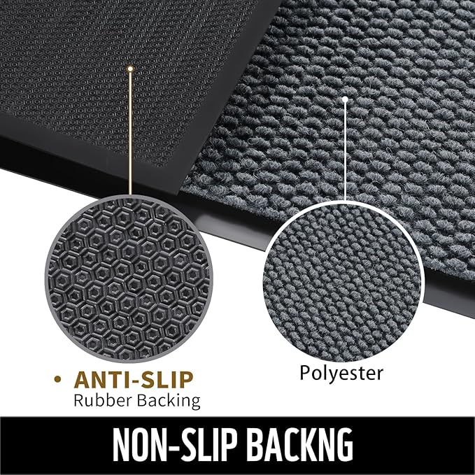 Yimobra Doormat Outdoor Indoor Entrance 47 x 32, All-Season All-Weather Front Door Mat, 100% Waterproof Welcome Matt for Floor Garage Outside Entry, Stain and Fade Resistant,Grey