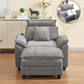 46''Cloud Oversized Sofa Chair with Detachable Headrest, Upholstered Comfy Arm Accent Chair with Ottoman,Modern Chenille Reading Lounge Armchair for Living Room,Bedroom, Light Grey