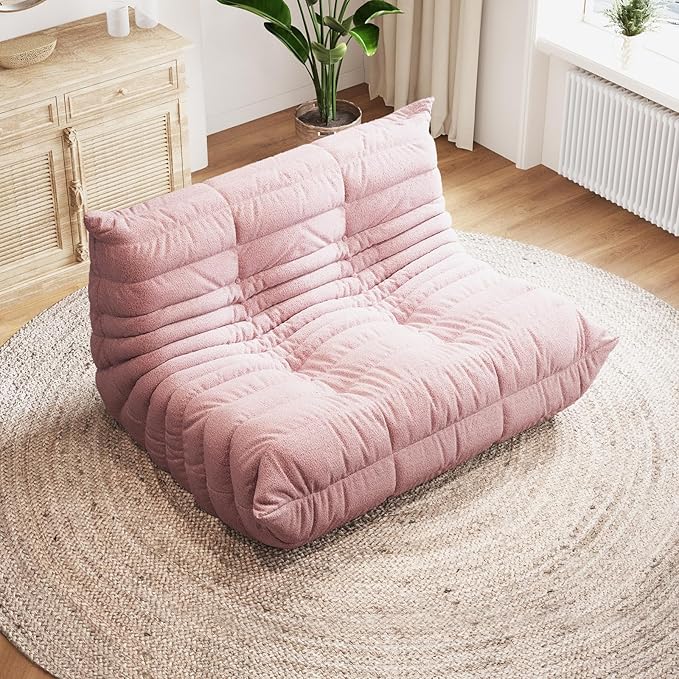 Selyteramy Bean Bag Chairs for Adults, Giant Bean Bag Chair Sofa with Memory Foam, Comfy Beanbag Loveseat Lazy Sofa for Living Room, Bedroom, Apartment, Pink