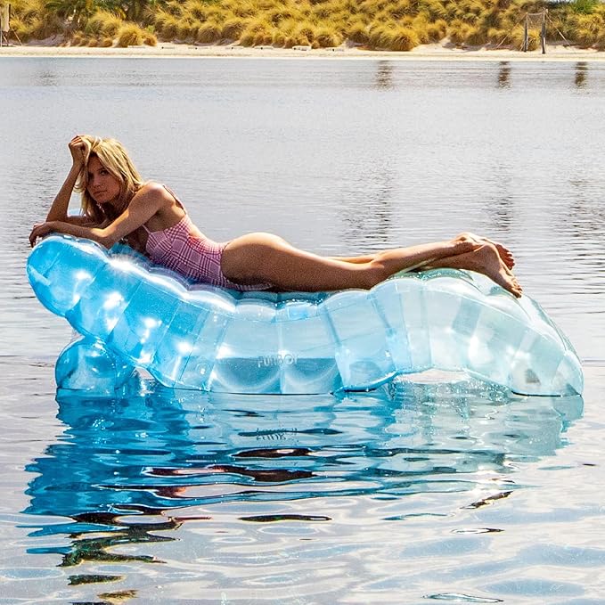 FUNBOY Giant Inflatable Luxury Tri-Color Blue Chaise Lounger, Chair Pool Float for Adults, Transparent Blue Material, Perfect for a Summer Pool Party