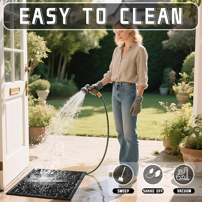Yimobra Large Door Mat Outside Entrance 47x32, Waterproof Sturdy Outdoor Mats for Front Door, Heavy Duty Non-Slip Doormat for Garage Patio Entryway Indoor, Easy Clean, Black