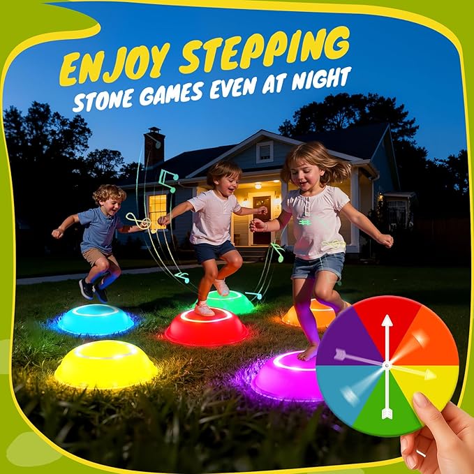 Scvcid Rechargeable Stepping Stones for Kids, 6pcs Music and Light Up Anti-Slip Balance Sensory Toys for Toddler, Kids Indoor and Outdoor Play Equipment, Birthday Gifts Toys for 3 4 5+ Year Old Kids