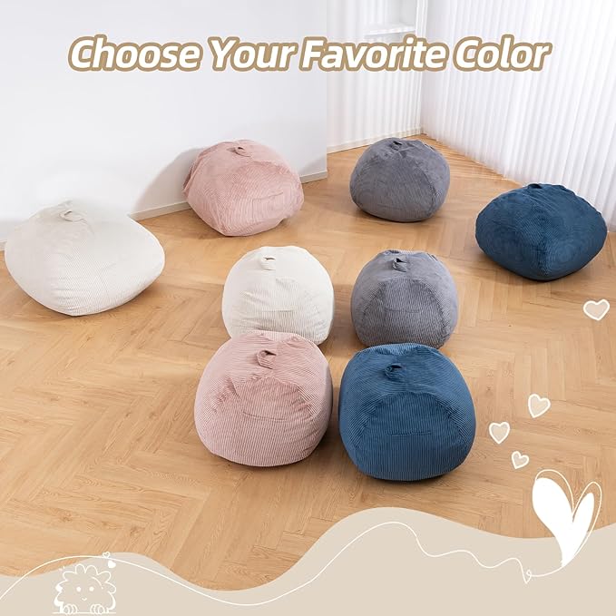 Bean Bag Chair with Corduroy Cover and Memory Foam Filled for Teens and Kids, Small Comfy Fluffy Floor Chair for Living Room Bedroom (Pink, 2.5FT)