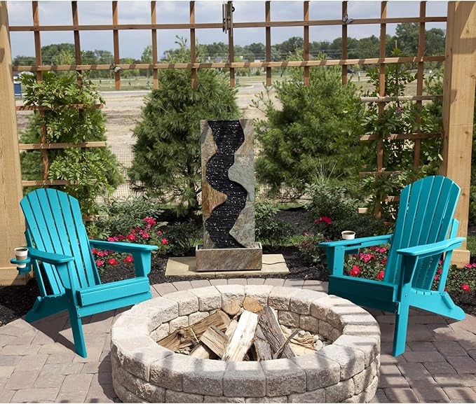 FUNBERRY Folding Adirondack Chair Set of 3, All Weather HDPE Fire Pit Chairs with Cup Holder for Outdoor