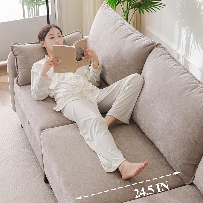 Rexulqo 73'' Loveseat Sofa with All Seats Storage, Modular Sectional Couch with Movable Ottoman,Oversized Comfy Couch with 7.8'' Cushion,24.5'' Deep Seat,for Living Room,Bedroom,Velet,Khaki