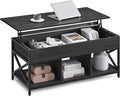 VASAGLE Lift Top Coffee Table, Lift Coffee Table with Storage Shelf, Hidden Compartments and Lifting Top, for Living Room, Office, 19.7 x 47.2 x (19.3-24.4) Inches, Black with Wood Grain ULCT212B22