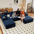 96" W Cloud Sectional Couch with Ottoman,Modern U-Shaped Cloud Couch with Deep Seat,Comfy Corduroy 3-Seater Sofa,Memory Foam Sofa for Living Room,No Assembly (Blue,Right-Facing Chaise)