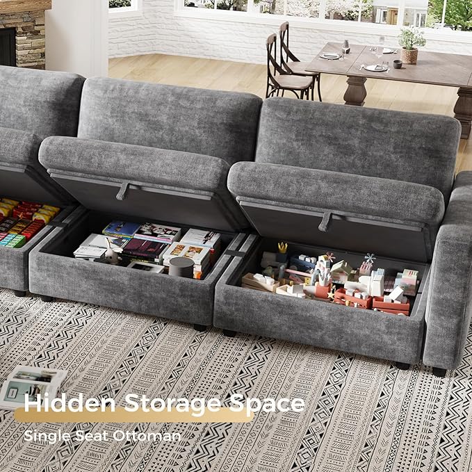 KKL Modular 113" Sectional Sofa - 3 Seater Couches for Living Room, Sofa Couch with Adjustable Backrest, Modular Couch with Comfy Cushion, Chenille, Grey