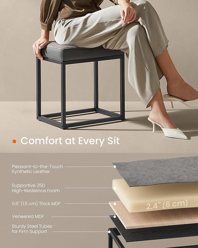 SONGMICS Home LUIZ Collection - Ottoman Footstool, Rectangle Ottoman, Vanity Chair Stool, Footrest, Reversible Top, Side Table, Max. Load 660 lb, Bedroom Living Room Entryway, Dove Gray ULOM079G01