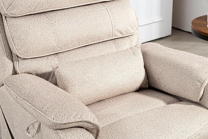Beige Recliner Chair for Elderly | Tall and Big Man 400lbs | Chenille | Power Lift, Lay Flat, Stand Up, Wireless Charging Device, Extended Footrest, Massage Heat, Cup Holder, Lumbar Pillow