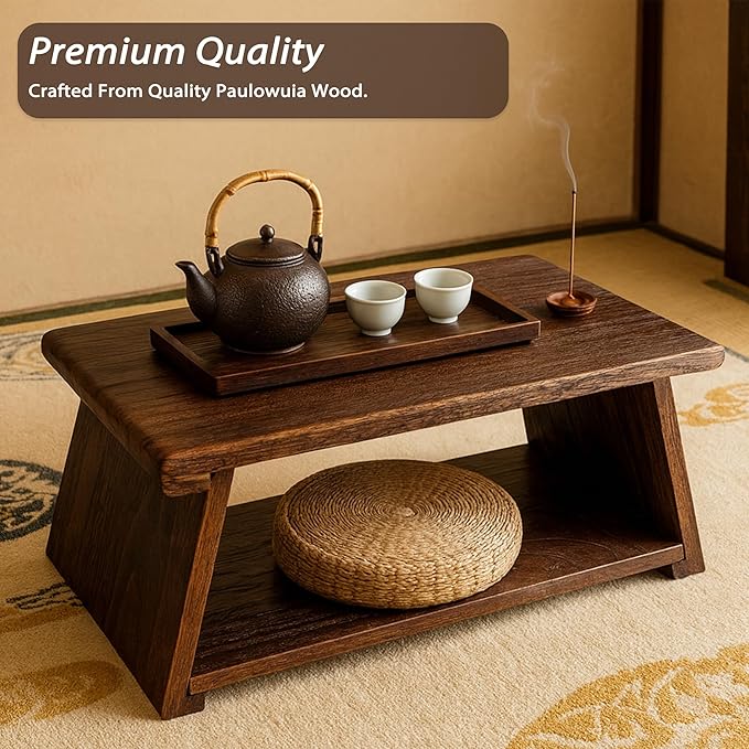 koretech Japanese Low Floor Table Folding Coffee Tables,22.5''x13.5'' Paulownia Wood Tables Tatami Tables Meditation Table Altar with Storage