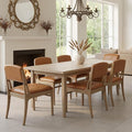 Mid Century Upholstered Dining Chairs Set of 6, Armless Farmhouse Leather Dining Chairs, Kitchen & Dining Room Chairs with Open Back, Accent Side Chairs for Living Room with Walnut Wood Frame, Brown