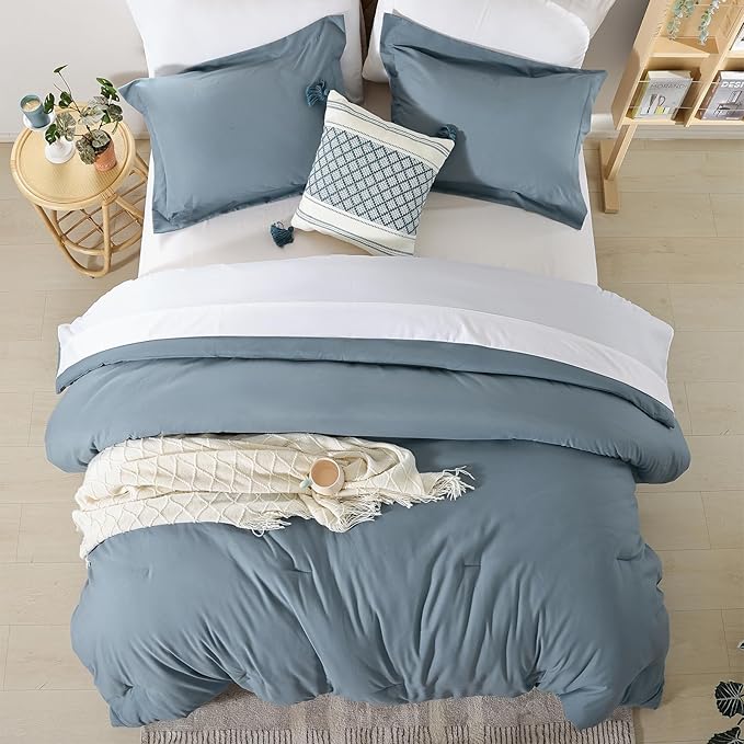 weigelia Dusty Blue Comforter Set 7 Pieces Full Comforter Set Soft Fluffy Bed in a Bag Full Size Bedding Set with Fitted Sheet, Flat Sheet, Pillow Shams, Pillow Cases for All Season