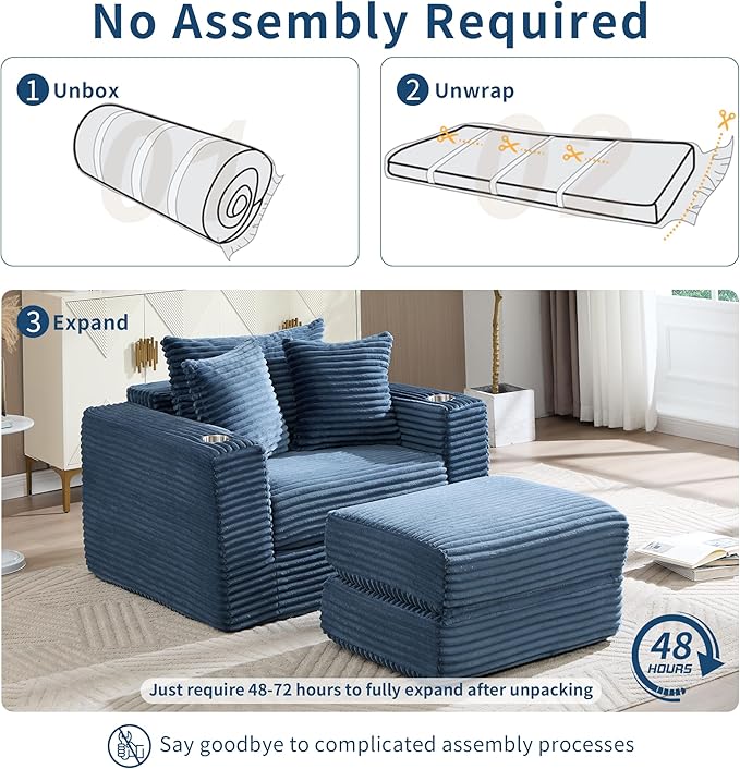 Boneless Chaise Lounge Chair Indoor, All-Foam Convertible Lounge Chair with No Frame, Wide Reclining Floor Lounger for Reading, Napping & Relaxation, No Assembly Needed (Blue)
