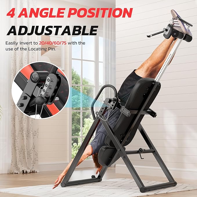 YOLEO Inversion Table Massage & Heat Inversion Table 2025 New Inversion Table for Back Pain Relief Equipment w/Remote Control, Reversible Ankle Holders, Heavy Duty up to 320lbs