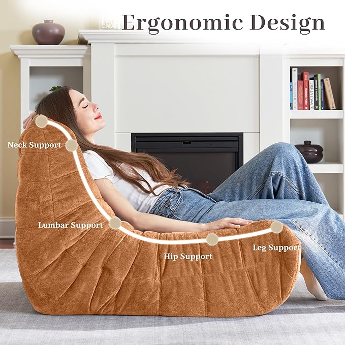 HABUTWAY Bean Bag Chair, Giant Bean Bag Chairs for Adults, Loveseat Fireside Chair, 2 Seater Lazy Bean Bag Sofa Memory Foam Couch for Living Room, Bedroom, Office (Brown)