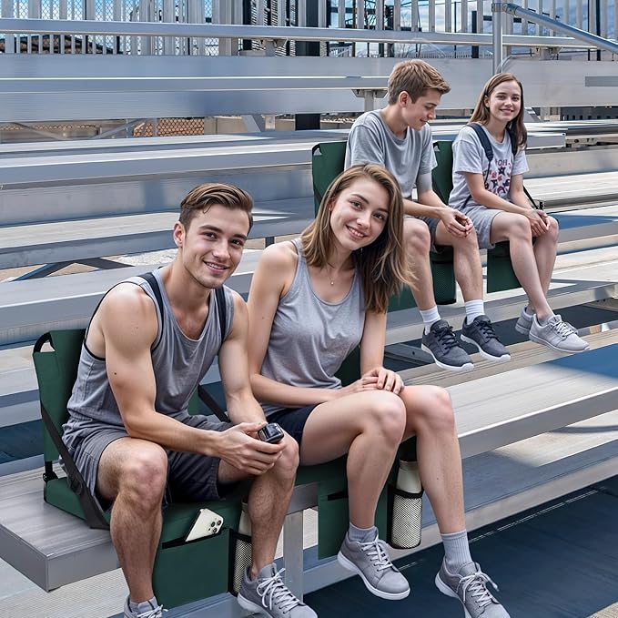 Stadium Seat for Bleachers with Back Support and Wide Padded Cushion Stadium Chair - Includes Shoulder Strap and Cup Holder
