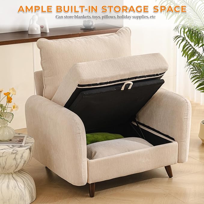 Oversized Accent Chair Set of 2,All Seats Storage,Comfy Armchair,24.5'' Deep Seat,Upholstered Living Room Chairs,Reading Chair for Bedroom,Office,Chenille,Cream