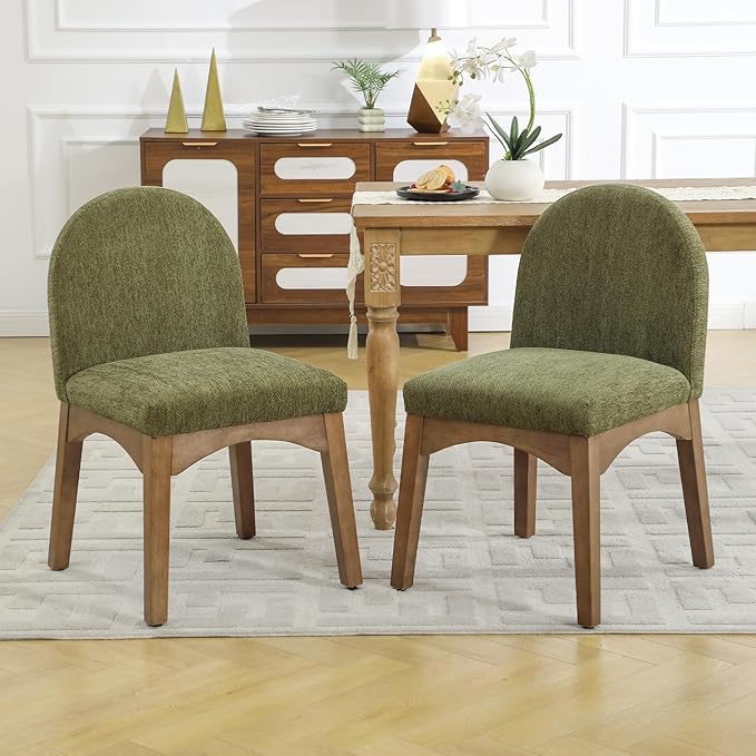 DUOMAY Modern Dining Chairs Set of 4, Mid Century Chenille Upholstered Dining Room Chairs Kitchen Chairs with Solid Rubberwood Legs, Armless Accent Side Chairs, Green