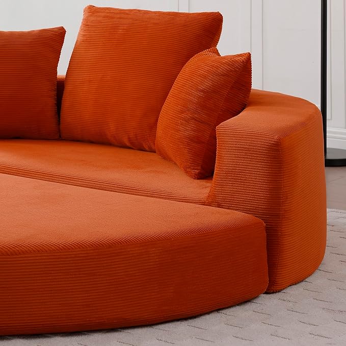 67" Round Convertible Folding Sofa Bed, Boneless Couch Loveseat, Floor Sleeper Chaise Lounge for Living Room, Apartment, Dorm, Small Spaces, Orange