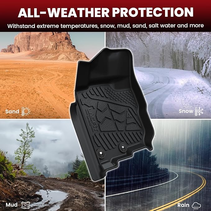 LASFIT Floor Mats for Nissan Titan 2017-2024(Only Fit Crew Cab) & Titan XD 2016-2024,All Weather Custom Fit Floor Liners for Titan 1st & 2nd Row Car Mats (Not Fit Without Rear Seat Cargo Organizer)