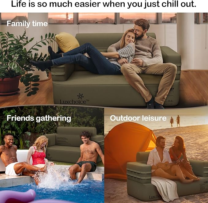 Luxchoice Inflatable Couch Multifunctional Durable Inflatable Sofa with Built in Pump Inflatable Furniture Portable Blow Up Couch for Camping Backyard Outdoor Glamping Inflatable Chair Movie Loveseat | Easy Inflation, Waterproof, Puncture Resistant, He...