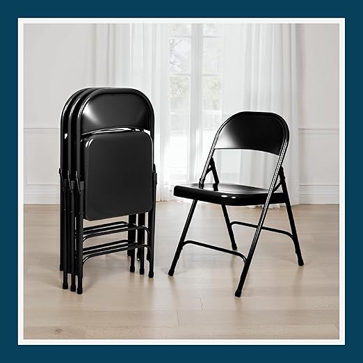 OEF Furnishings OEF50 Series All-Steel Heavy-Duty Folding Chairs with 500 lb Weight Capacity (4-Pack, Black)