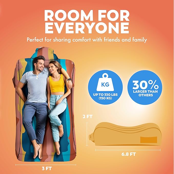 Chillbo Lazybone Inflatable Couch - Ultimate Inflatable Lounger for Maximum Chill - The Perfect Blow Up Couch for Music Festivals Or Inflatable Lounger for Camping - Desert Daydream