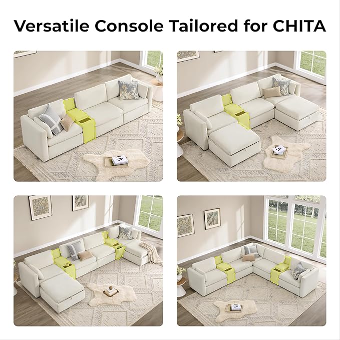 CHITA Oversized Modular Sectional Fabric Sofa Set, FSC Certified Extra Large U Shaped Couch Reversible Chaise Modular Sectional Couch, 146 inch Width, 6 Seat Modular Sofa with Storage Ottomans, Linen