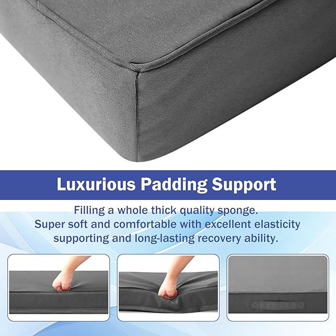 Patio Chair Cushions, 19" x 19" x 3" Outdoor Chair Cushions Set of 4, Waterproof Outdoor Cushions for Patio Furniture, Outdoors Seat Cushions Set of 4 with Handle and Ties, Grey