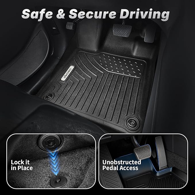 OEDRO Floor Mats Fit for 2009-2019 Ford Flex, Unique Black TPE All-Weather Guard Includes 1st and 2nd Row: Front, Rear, Full Set Automotive Liners