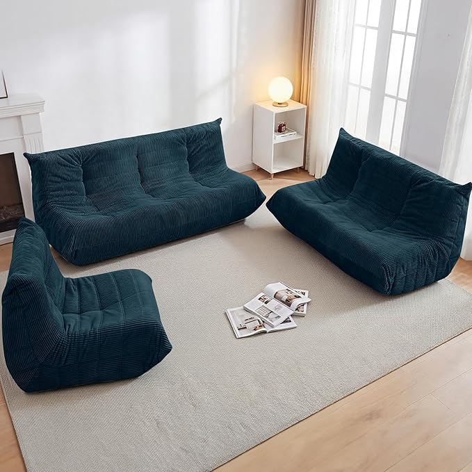 Bean Bag Chair,Giant Beanbag Chairs for Adults,Comfy Large Fireside Chair Lazy Sofa,Corduroy Bean Bag Lounger with Memory Foam Filled,Floor Sofa Couch for Living Room (Navy Blue, Loveseat)