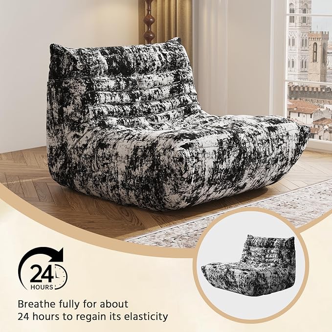 Bean Bag Chair, Fireside Chair, Large Bean Bag Chair for Adults, Bean Bag Chairs for Teens with High-Resilience Foam, Non-Slip Base Floor Lounge Sofa,Living Room (Cross White-Black, Single)