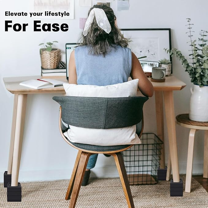 ANNKUT Bed Risers 4 inch Heavy Duty, Furniture Risers for Desk Table Sofa Couch Lifts to 1.5、3 or 4 in, Square Adjustable Risers Blocks, Support Up to 1,300 Lbs（4 Pack-Black）