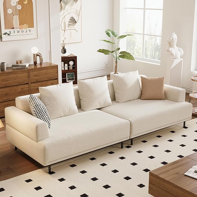 Modular Sectional Sofa for Living Room, 109.4" Wide Mid-Century Modern Fabric Couch with Cozy Seating, Suitable for Living Room, Bedroom & Daily Relaxation - Beige
