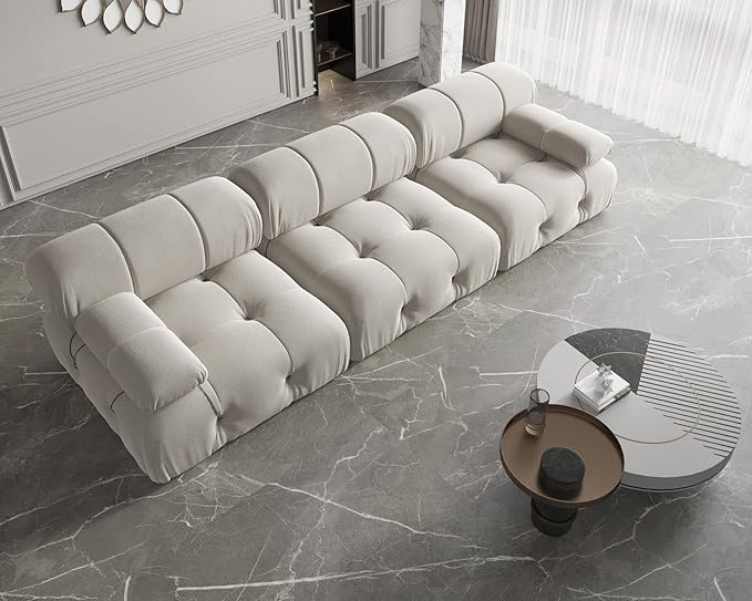 JACH Modular Sectional Couch, Modern Deep 3-Seat Couches, 104'' Minimalist Teddy Velvet Sectional Sofas, Convertible Sleeper Soft Sofa for Living Room Apartment (Beige)