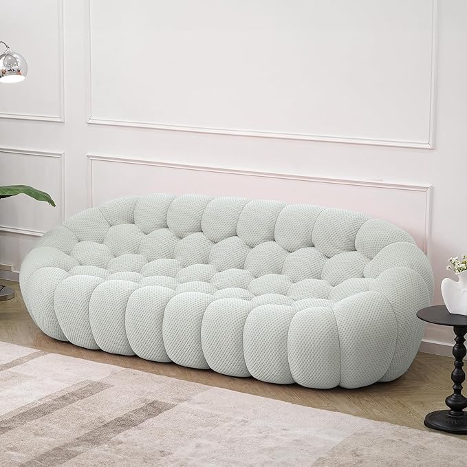 JACH 3 Seater Bubble Sofa, Modern Honeycomb Mesh Fabric, Memory Foam Cushioned, 98.43''L x 42.52''W x 30.71''H, Light Grey