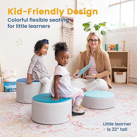 ECR4Kids SoftZone Colorful Stump Stool Set, Flexible Seating, Contemporary, 3-Piece