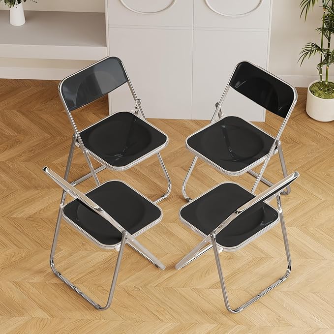 4 Pack Matte Black Folding Chairs - Professional Set Stackable for Meeting Room, Theater Row, Dining Set (250lb Capacity)