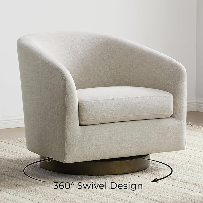 CHITA Swivel Accent Chair, FSC Certified Upholstered Fabric Barrel Chair for Living Room, Fully Assembled, Linen