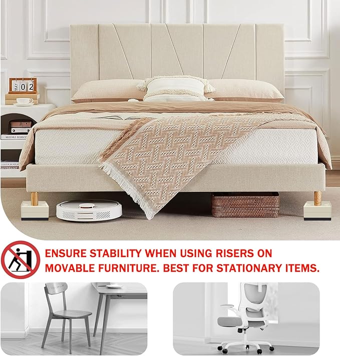 ANNKUT Furniture Risers 3 inch, Rectangle Adjustable Risers Blocks for Bed Sofa Table and Couch Lift to1.5 or 3 inch，Heavy Duty Support Up to 1,300 Lbs (4 Pack-Apricot)